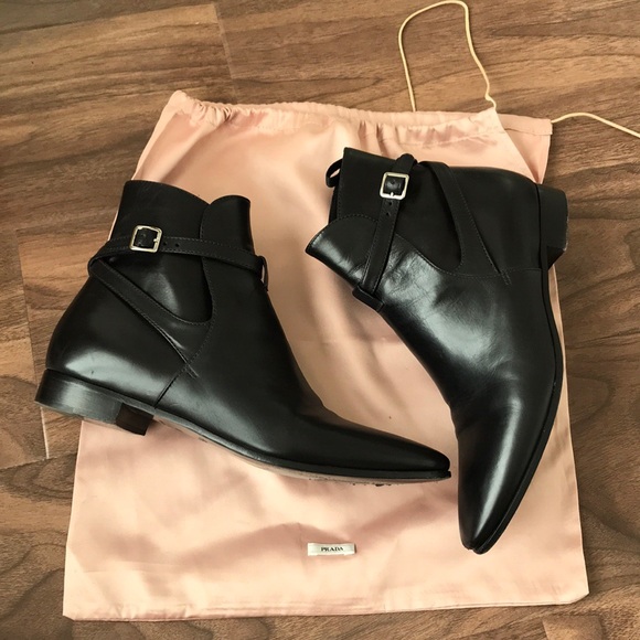 Prada Shoes - Prada leather buckle riding boots